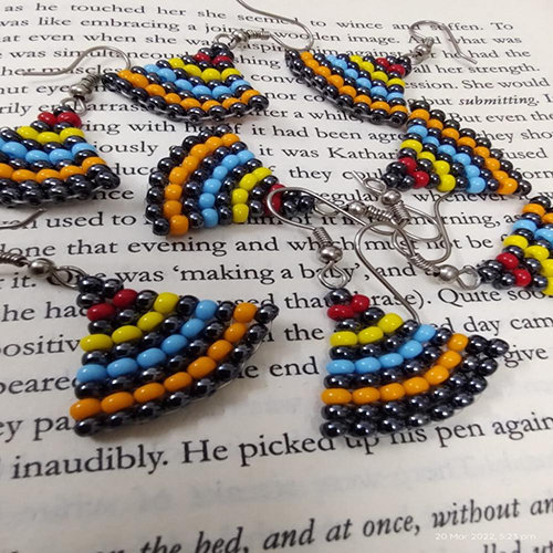 Small Triangle Earring With Hook - Beads Colour: Multi Color