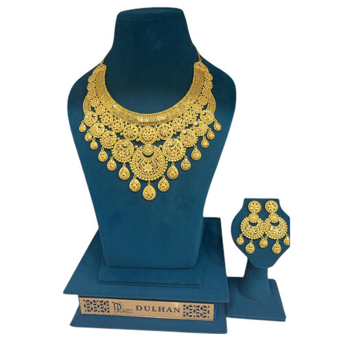 Ladies 1 Gm Gold Plated Necklace Set - Color: Golden