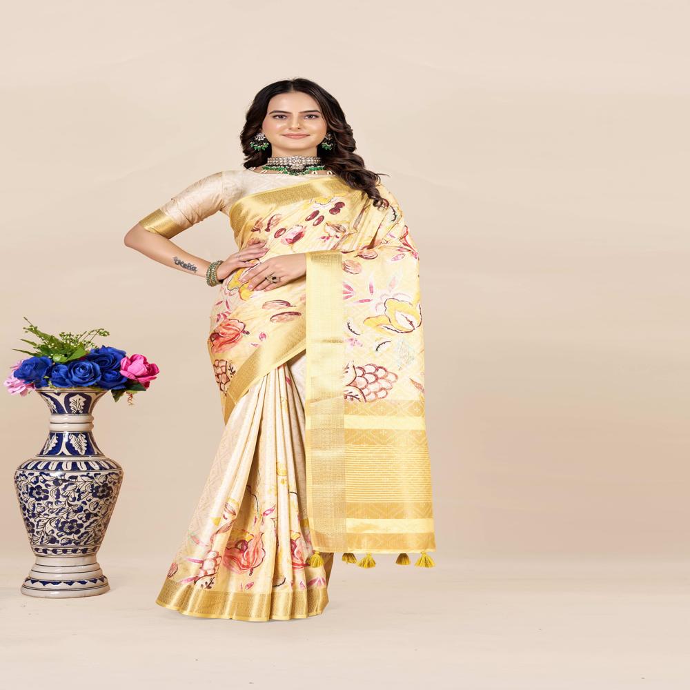 Yellow And Gold-toned Saree