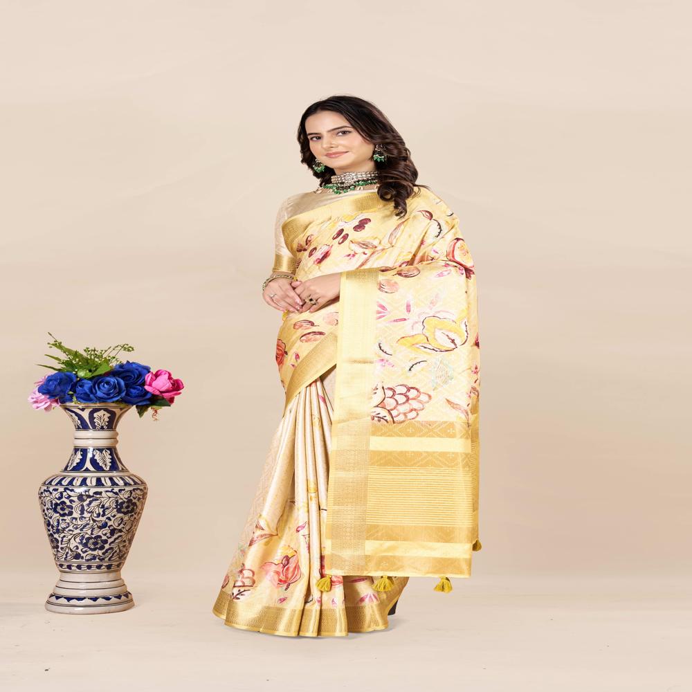 Yellow And Gold-toned Saree