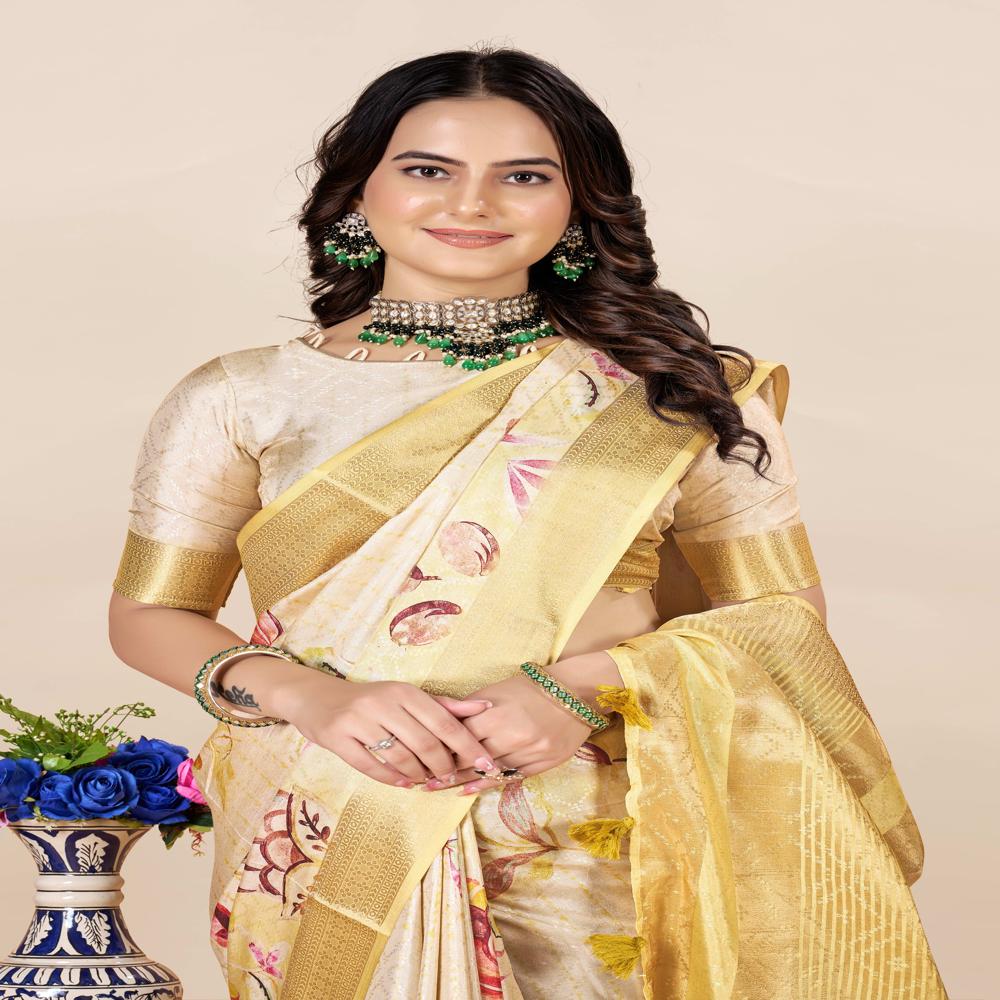 Yellow And Gold-toned Saree