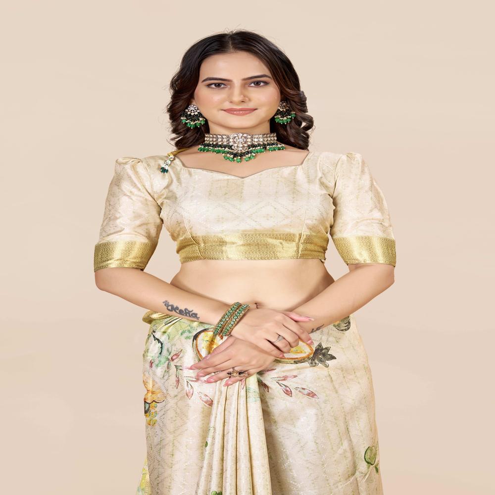 Lime Green And Yellow Color Saree