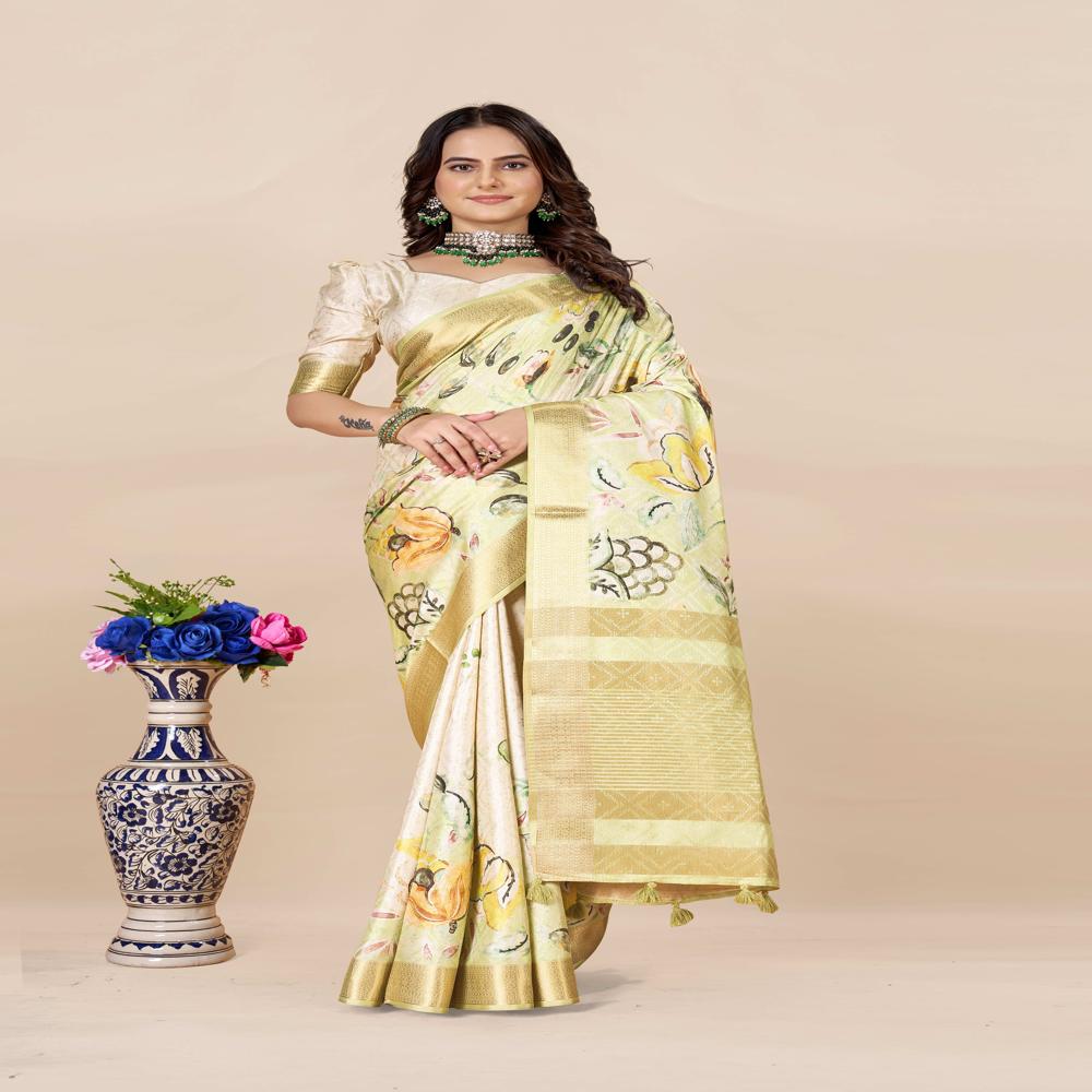 Lime Green And Yellow Color Saree - Color: Multicolor