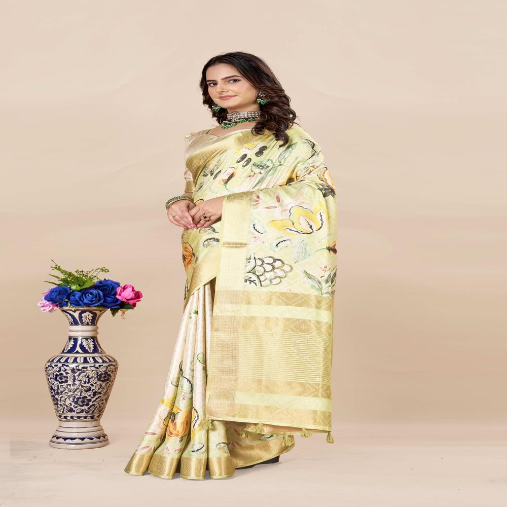 Lime Green And Yellow Color Saree - Color: Multicolor