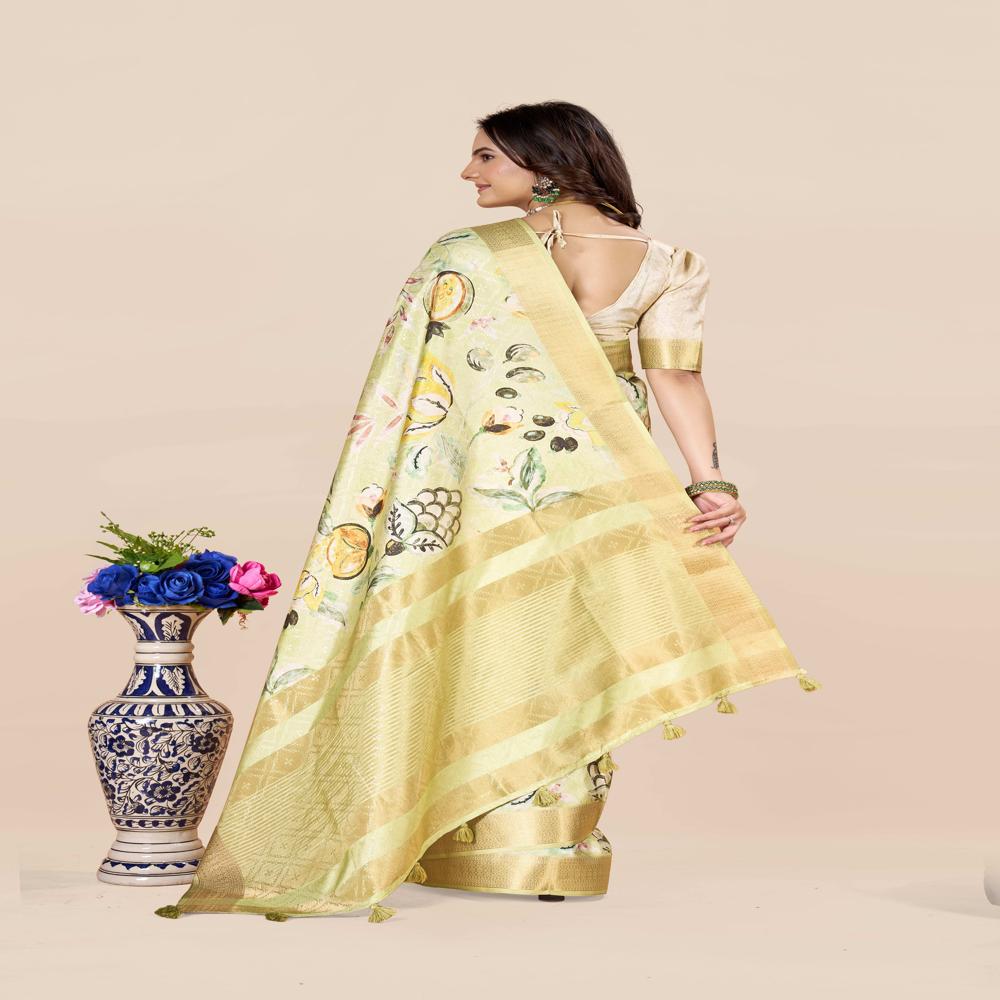 Lime Green And Yellow Color Saree - Color: Multicolor