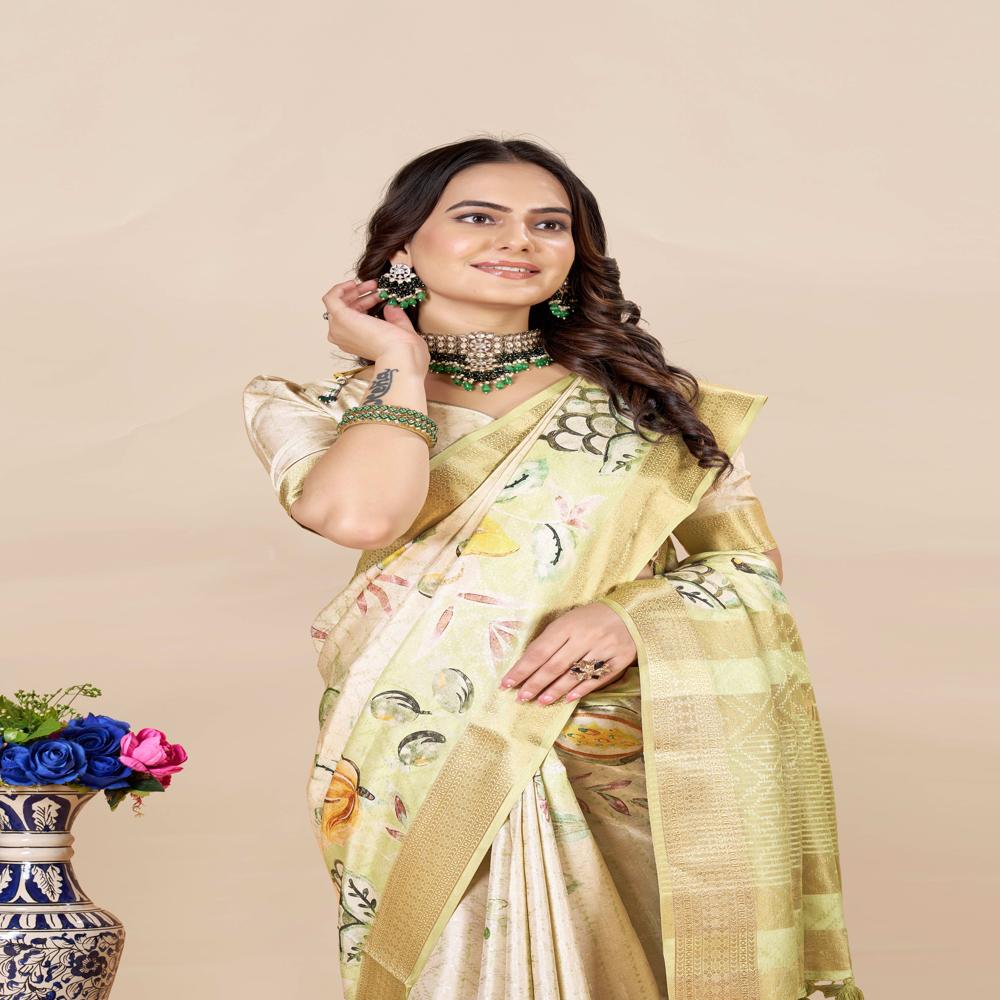 Lime Green And Yellow Color Saree - Color: Multicolor