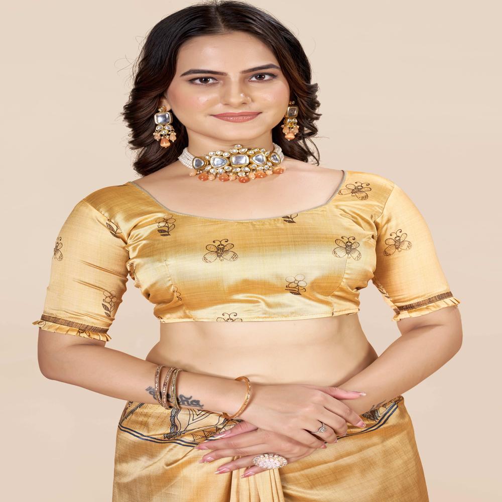 Mustard And Black Color Saree