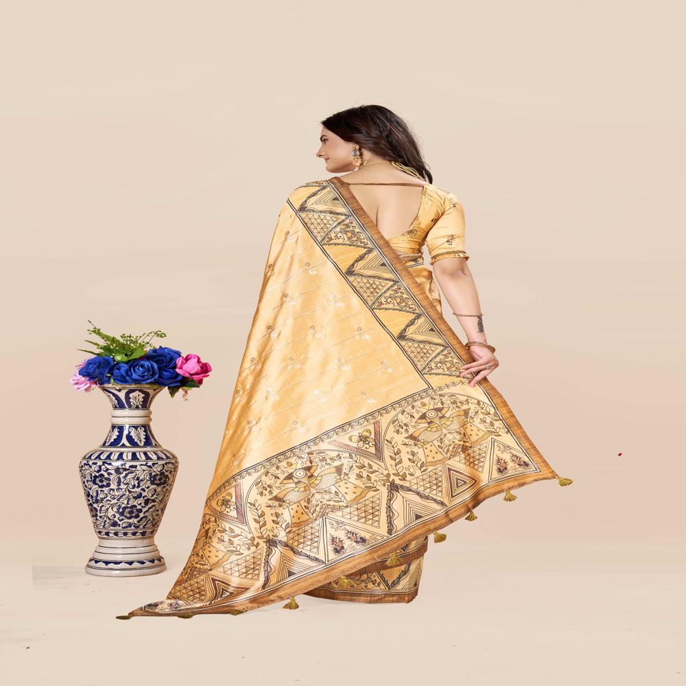 Mustard And Black Color Saree