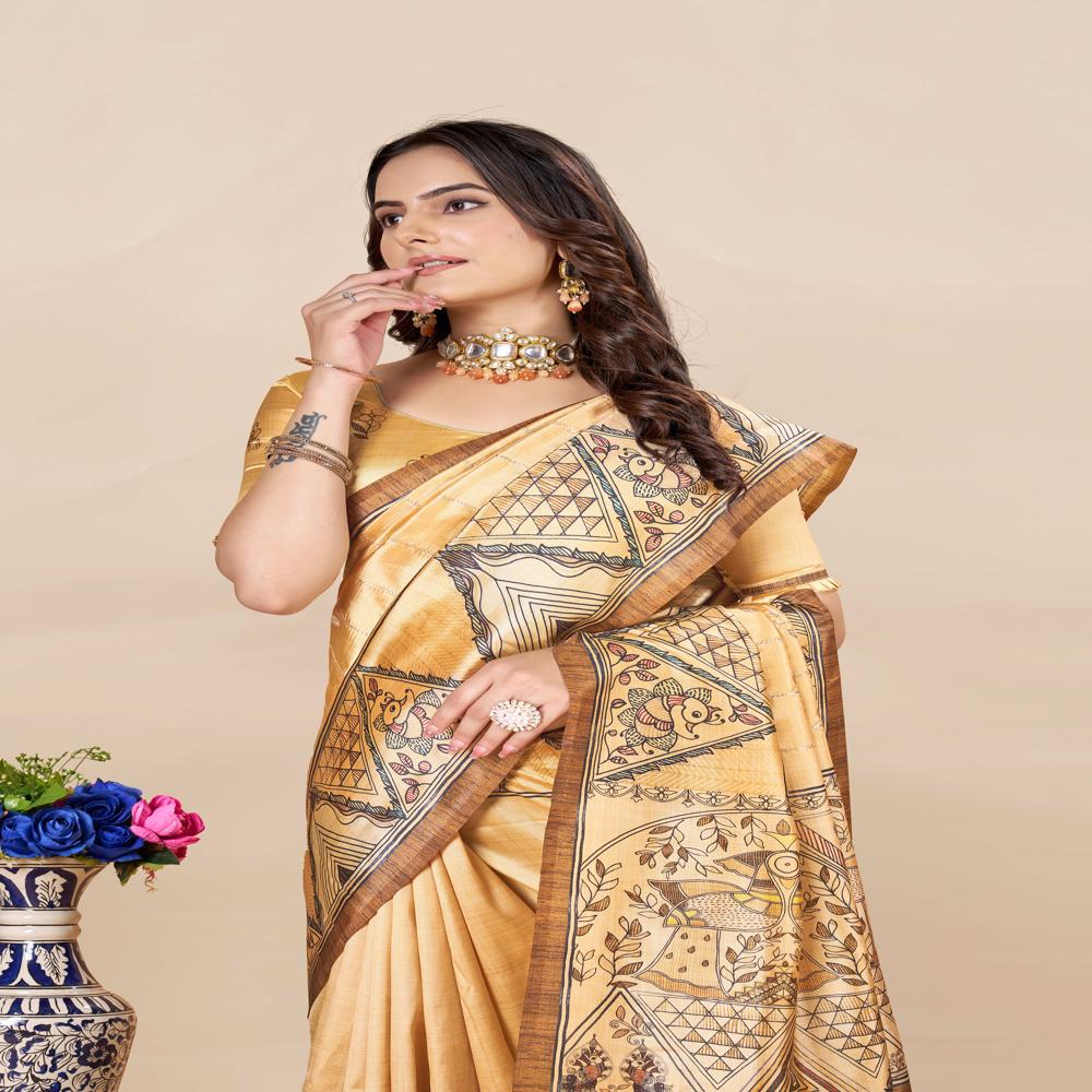 Mustard And Black Color Saree