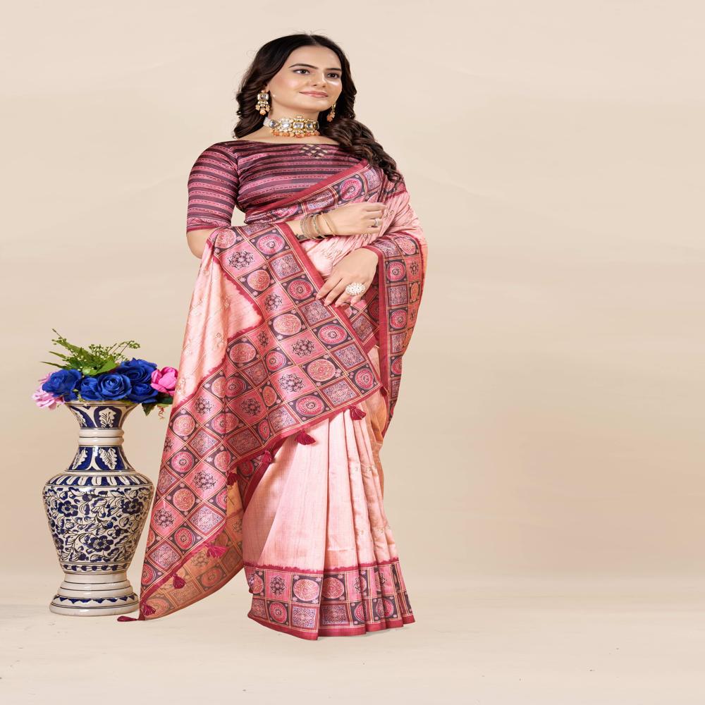 Traditional Block Print Saree - Color: Multicolor