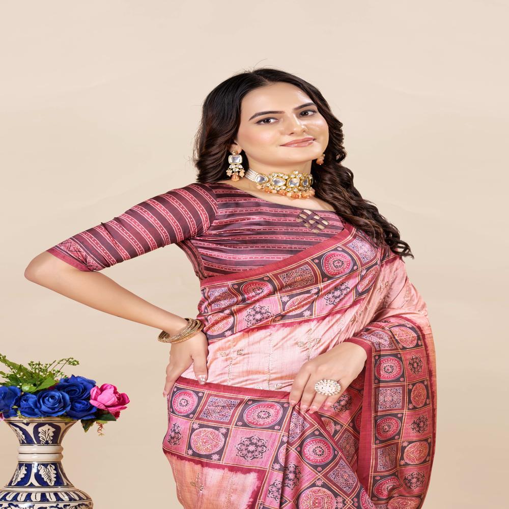 Traditional Block Print Saree - Color: Multicolor