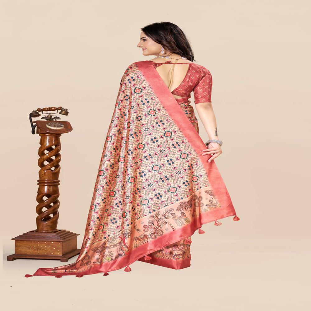 Ethnic Motifs Patola Saree - Color: Multicolor