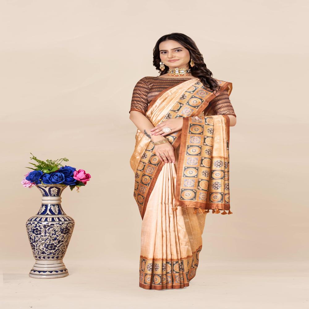 Ethnic Motifs Block Print Saree