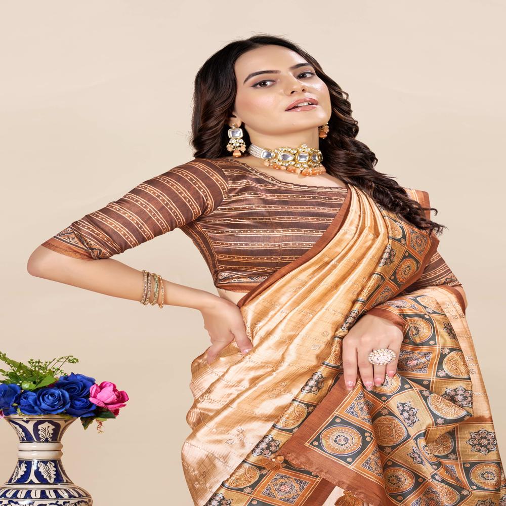 Ethnic Motifs Block Print Saree