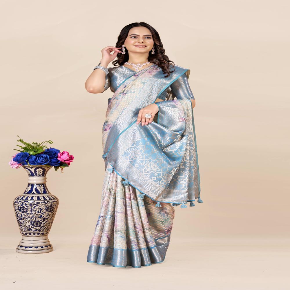 Woven Design Floral Saree - Color: Multicolor