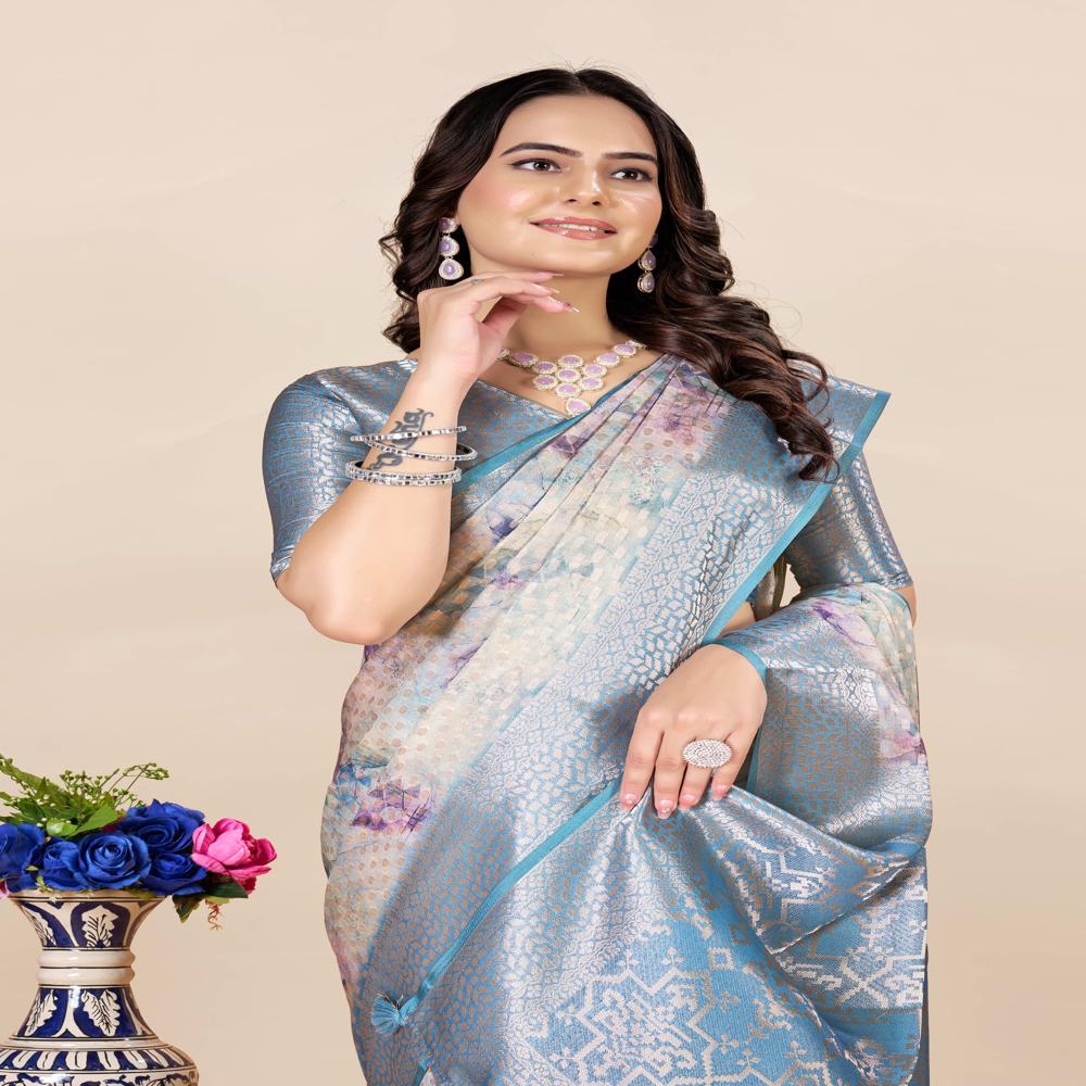 Woven Design Floral Saree - Color: Multicolor