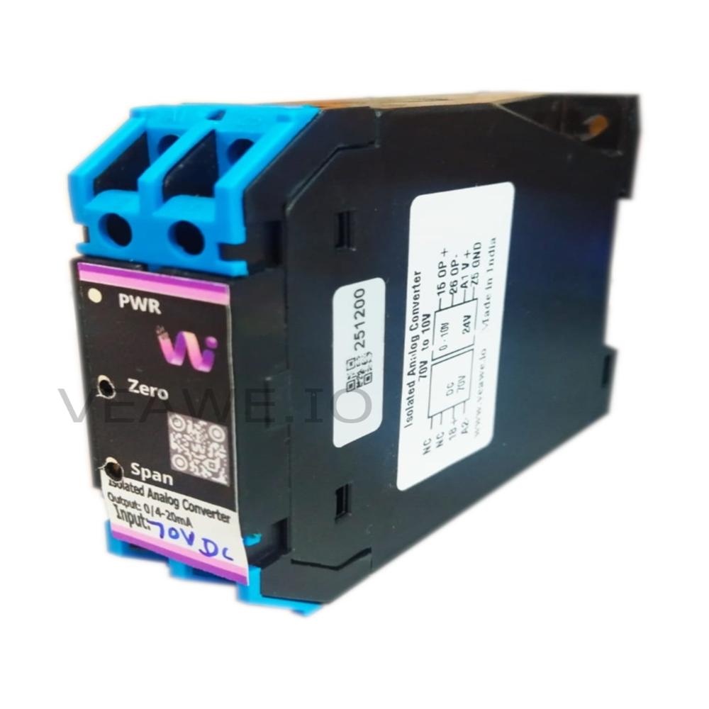 Isolated Analog Signal Converter 70v To 10v - Abs Plastic, 10-70 Volt, Black Color | >60 Db Noise Level, 1 Watt Power, 1-year Warranty