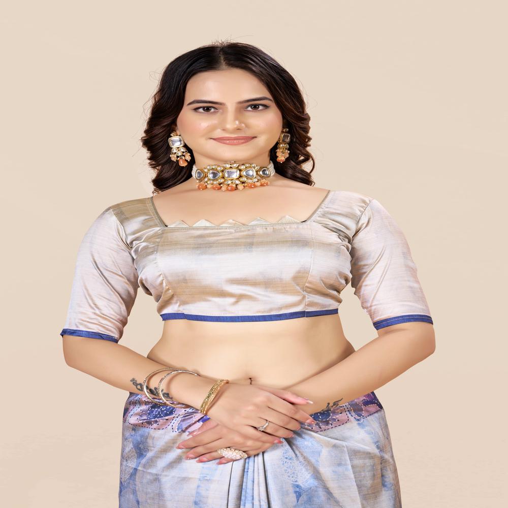 Grey And Navy Blue Saree - Color: Multicolor