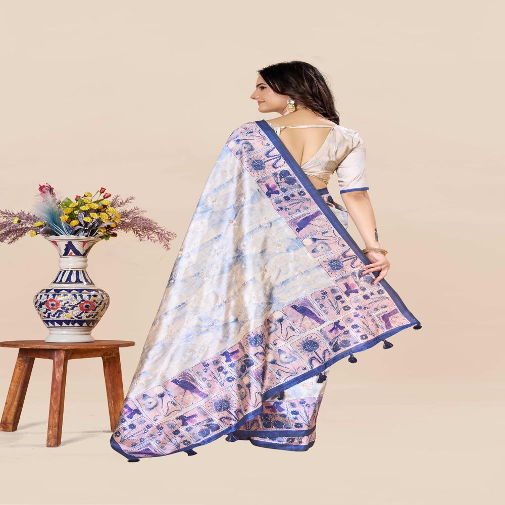 Grey And Navy Blue Saree