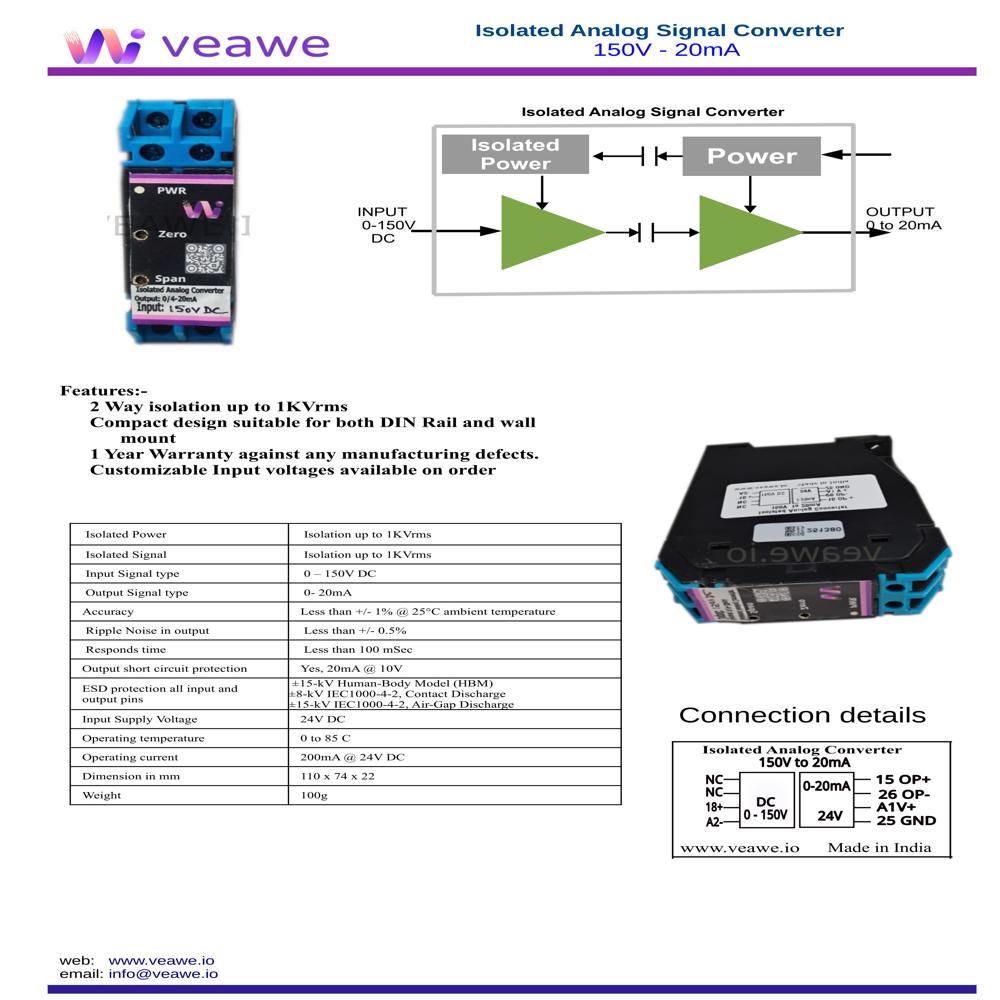 Isolated Analog Signal Converter 150V to 20mA