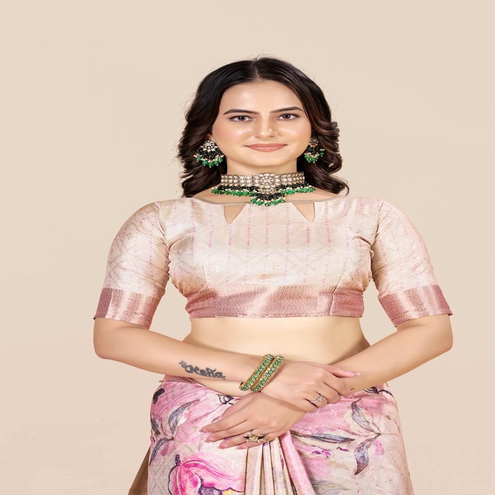 Floral Printed Pink Color Saree