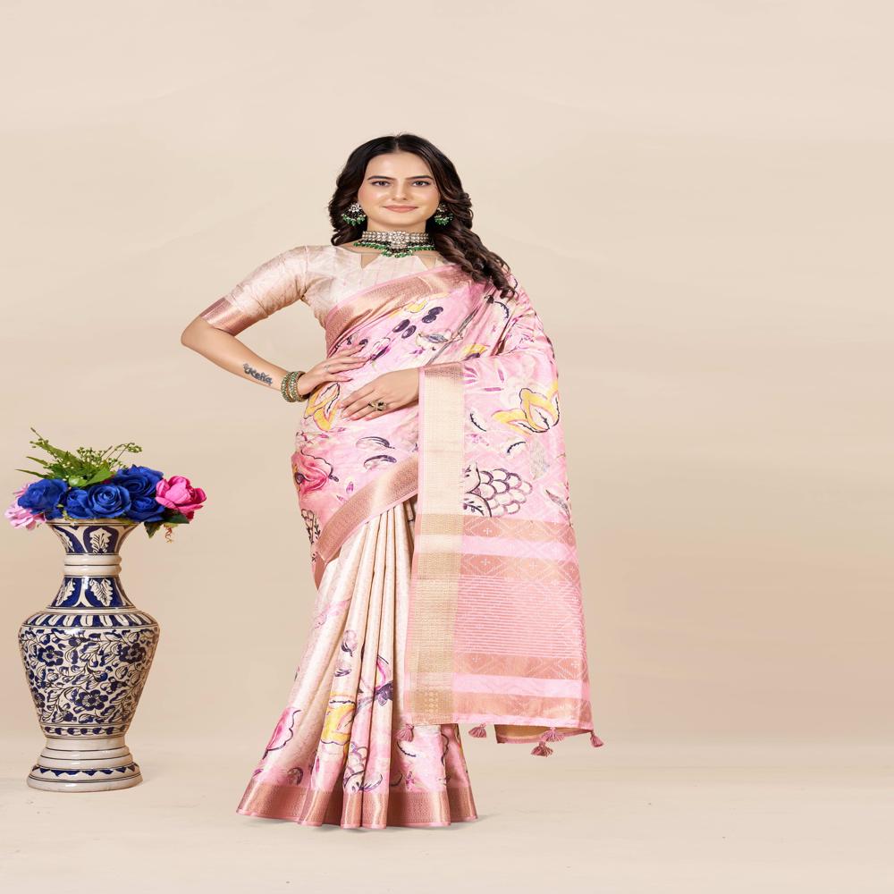 Floral Printed Pink Color Saree