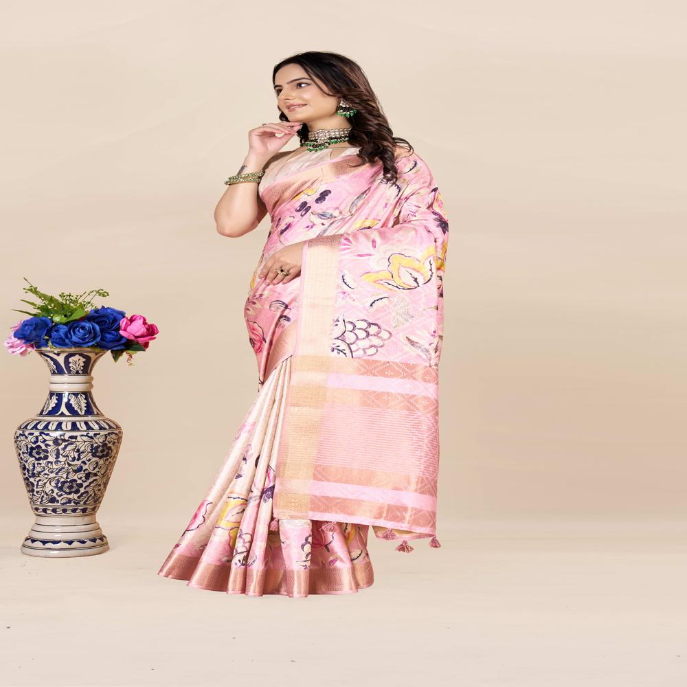 Floral Printed Pink Color Saree