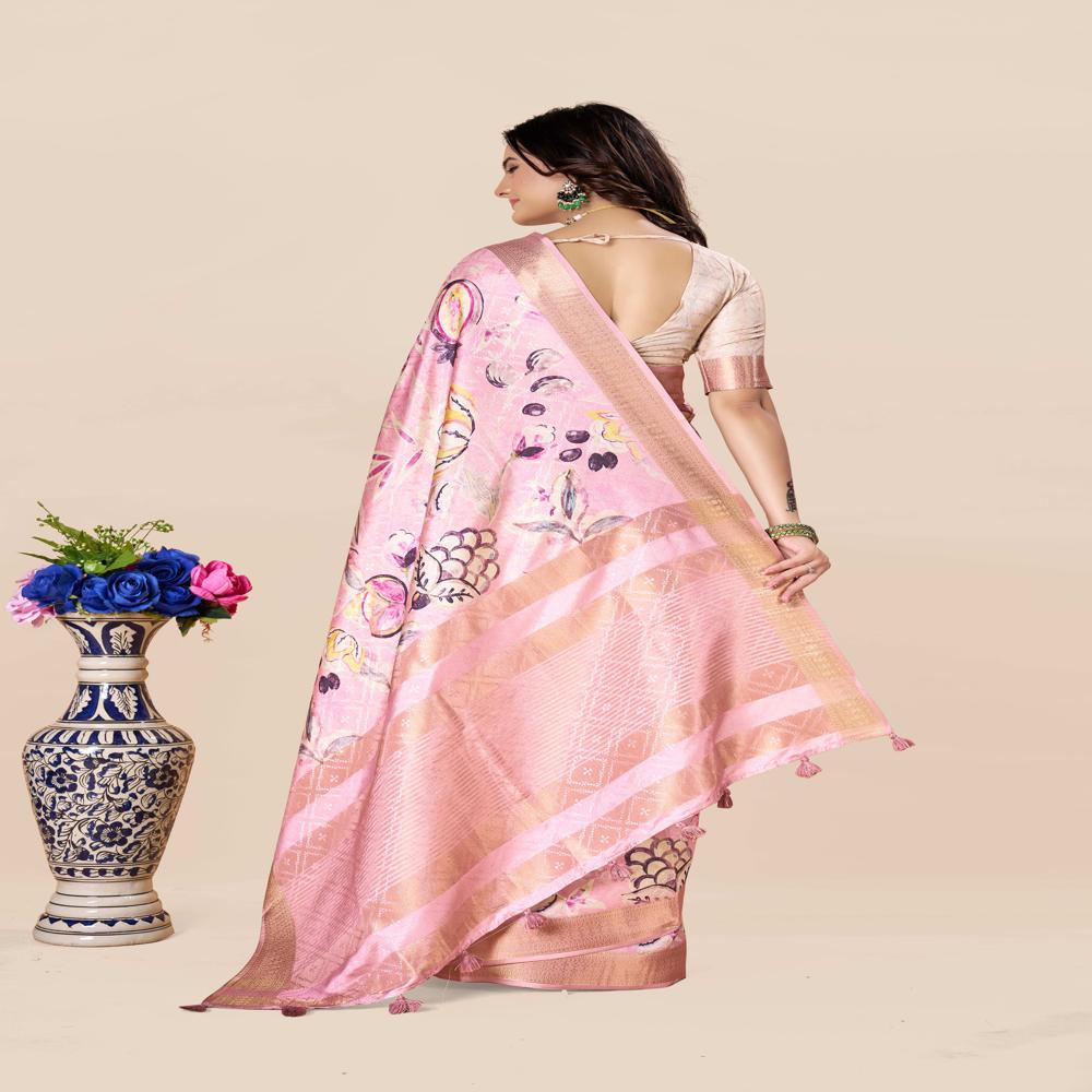 Floral Printed Pink Color Saree