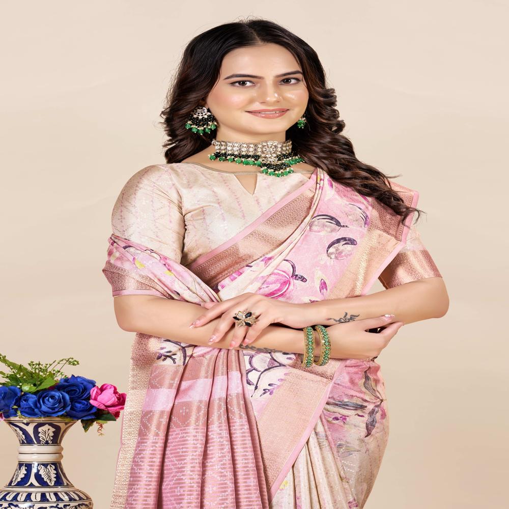 Floral Printed Pink Color Saree