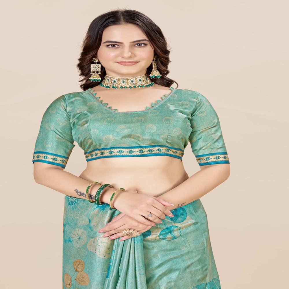 Teal And Beige Saree