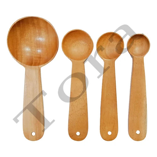 Tora Neem Wood Measuring Spoons Set of 4 Export Quality Handmade (TCNU9021)