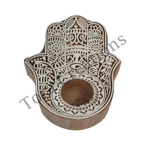 Hamsa Wooden Block Tealight Candle Holder