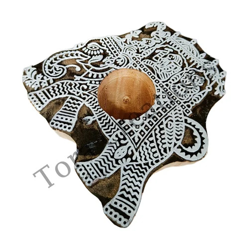 Elephant Shape Wooden Block Tea Light Candle Holder