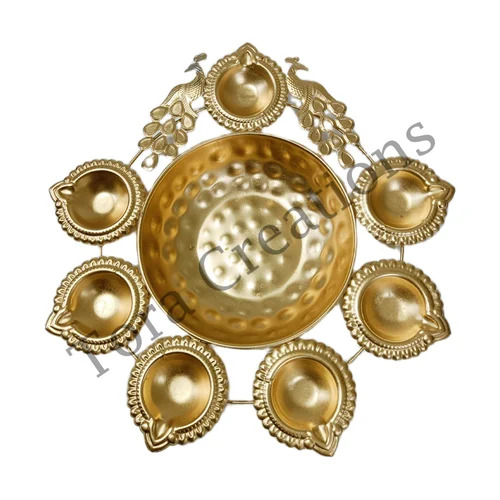 Decorative Round Peacock Shape Urli T Light Holder