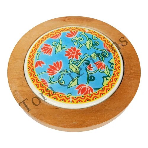 Tora Wooden Ceramic Coasters 4 Inch Export Quality Handmade (TCC4007)