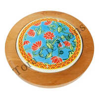Tora Wooden Ceramic Coasters 4 Inch Export Quality Handmade (tcc4007) - Color: Multi Color