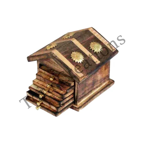 Wooden Hut Shape Tea Coaster Set of 6 Tora (TCC4009)