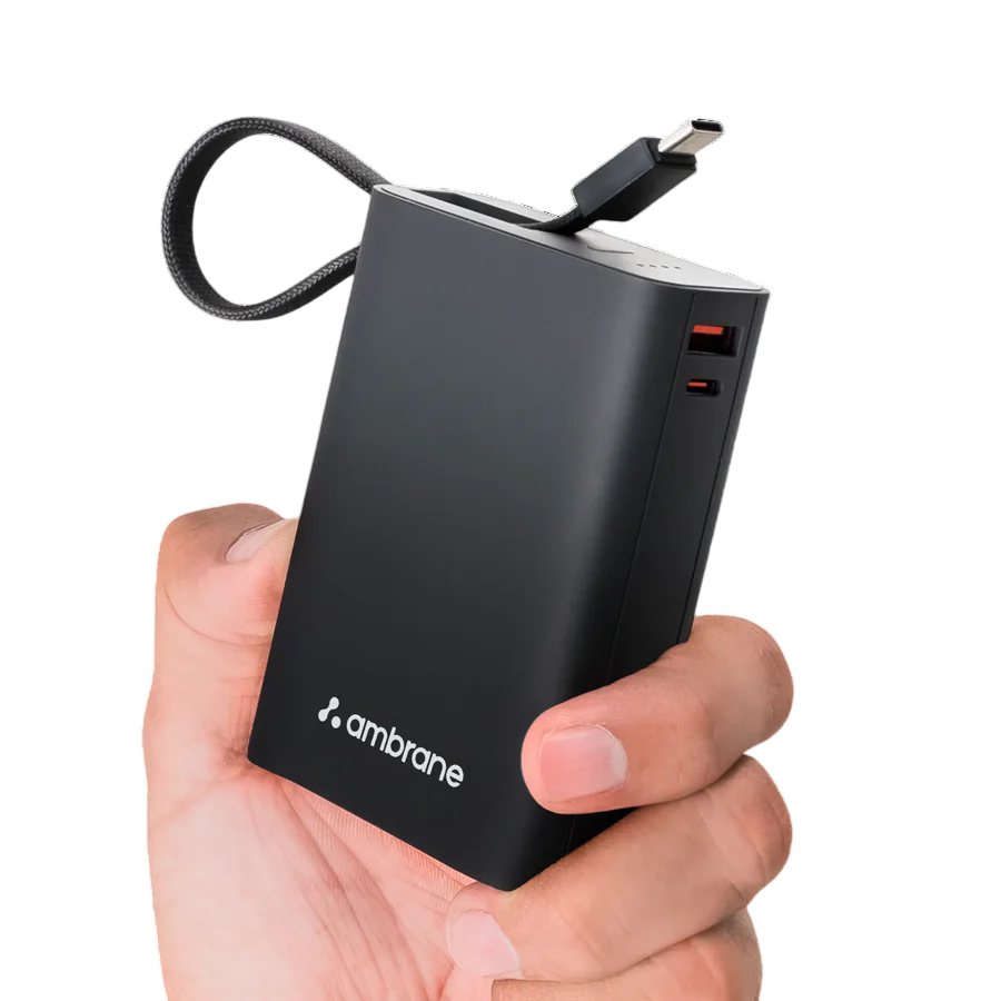 MiniCharge 20 20000mAh फास्ट चार्जिंग पावर बैंक जिसमें इन-बिल्ट केबिल है