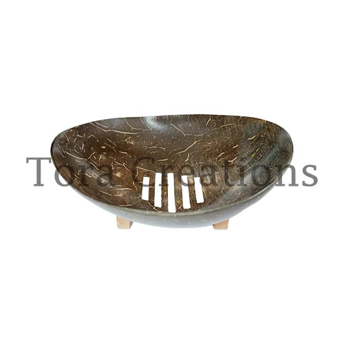 Tora Coconut Soap Dish Export Quality Handmade (Tcsd2009) - Color: Brown