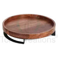 Acacia Wood Serving Tray With Metal Stand