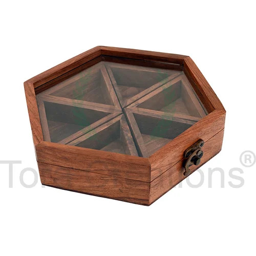 Hexagonal Wooden Spice Box Detachable - Capacity: 100 Milliliter (Ml)