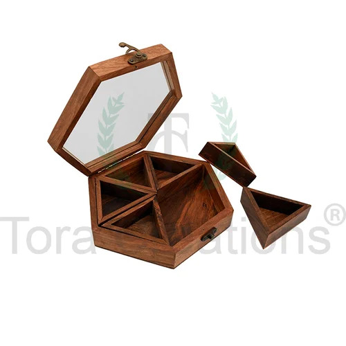 Hexagonal Wooden Spice Box Detachable