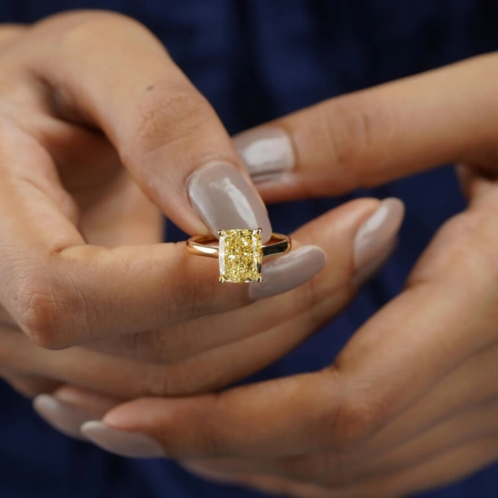 Cushion Cut Vivid Yellow Lab-Grown Diamond IGI Certified Solitaire Ring