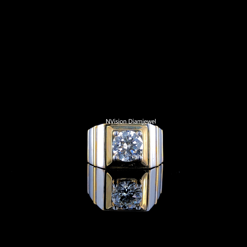 Regal Bold Two Tone Solitaire Diamond Mens Ring - Diamond Carat Weight: 1.13 Carat