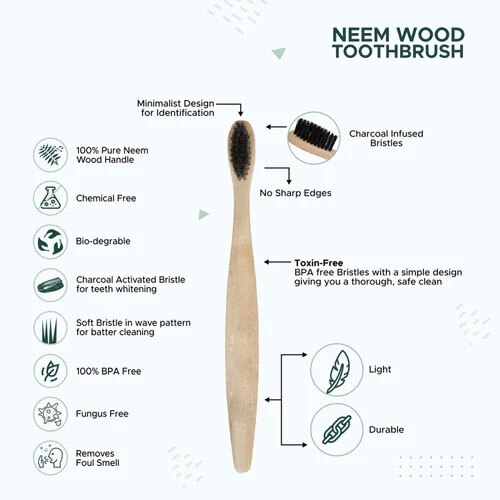 Neem Wood Toothbrush - Bristle Material: Silicone