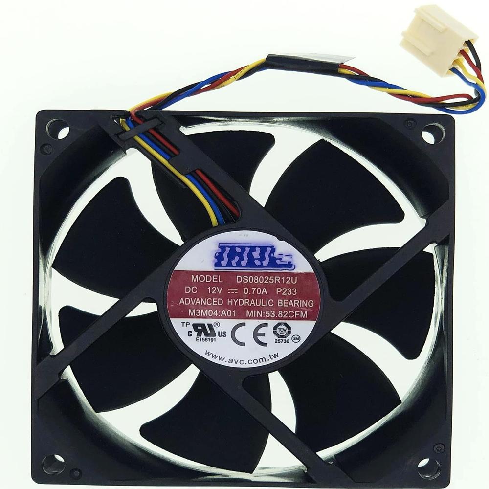 AVC DS08025R12U 8025 CPU Case Fan 4-Wire/4-pin 64CFM DC12V 0.70A Compatible with Dell TJ5T2XPS 8100 Inspiron 580 580s