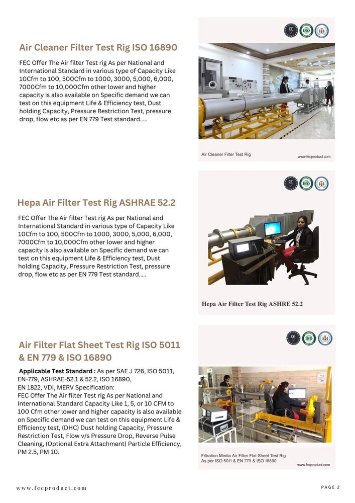 Air Filter Flat Sheet Media Test Rig