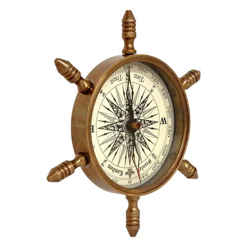 Brass Ship Wheel Compass - Feature: High Quality