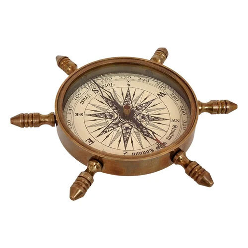 Brass Ship Wheel Compass - Feature: High Quality