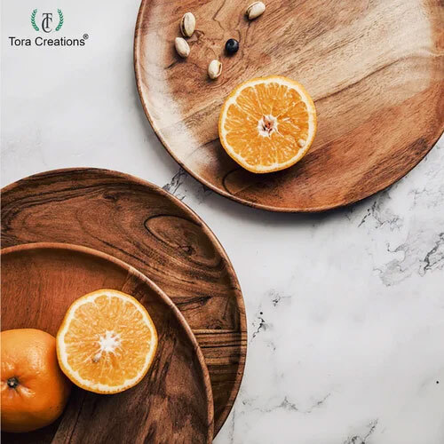 11 Inch Wooden Dinner Plates - Finish: Natural Finish
